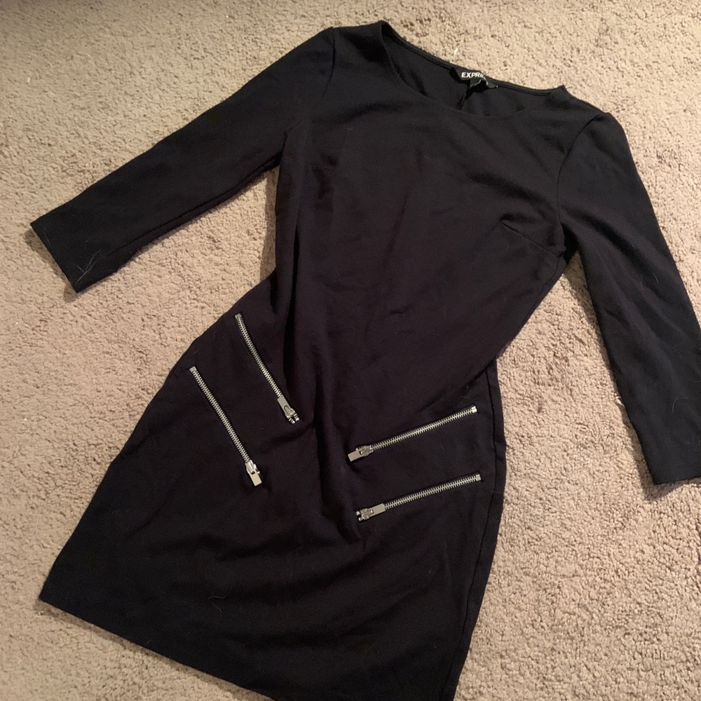 [SOLD] Express XS double zipper black dress